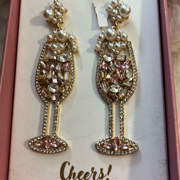 New In Box Piper K Cheers Champagne Earrings Glass Stones - Picture 2 of 4